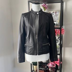 MICHAEL Michael Kors Woman’s Dark Brown Real Leather ZipperJacket Sz M